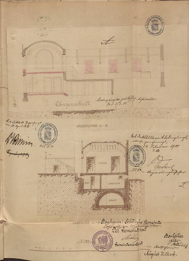 Archivbild von Planungsunterlagen Seitenansicht