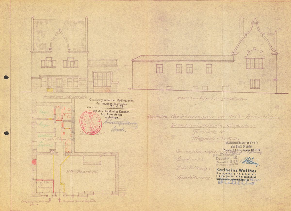 Foto: Stadtarchiv Dresden - Planungszeichnungen von der Fassade